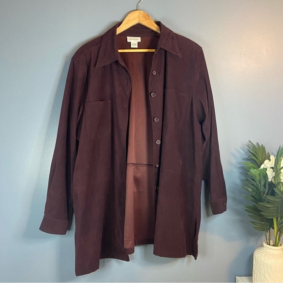 Avenue Wine Purple Button Up Longline Shacket Jacket - Picture 7 of 7